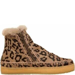 NEW LAIDBACK LONDON women's furry leopard boots in brown